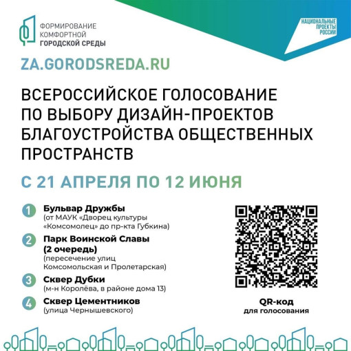 Всероссийское голосование за выбор дизайн-проектов благоустройства общественных пространств Всероссийское голосование за выбор дизайн-проектов благоустройства общественных пространств.